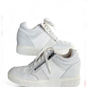 Women’s Ryka sz 9.5 Victory Wedge Lace-Up White Sneakers Side Zip streetwear